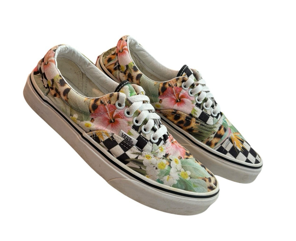 VANS ERA Tropical Animal Check Canvas Shoe, VN0A5EFN2FB, White/Multi Women's 8